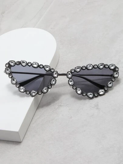 时尚水钻镶嵌猫眼时尚眼镜，金属框架，几何三角形手工水钻眼镜，时尚蝴蝶时尚眼镜，小众奢华水钻镶嵌猫眼时尚眼镜