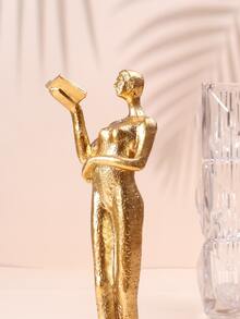 1pc European And American Style Minimalist Reading Figure Resin Crafts Golden & Silver Figurine For Desk & Bookshelf Decor In Home And Office