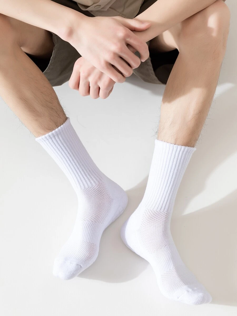 1pair White Mid-calf Socks - White - View 1