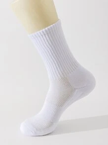 1pair White Mid-calf Socks - White - View 3