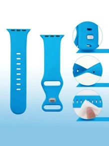 1pc Surf Blue Fashionable Soft Silicone Sports Watch Strap Butterfly Buckle Comfortable Adjustable Waterproof Wristband, For Apple Watch Band 38/40/41/42/44/45/46/49mm, For Apple Watch Series Ultra/SE/11/10/9/8/7/6/5/4/3/2/1, Intelligent Watch Accessories - Blue - View 4