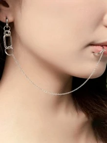 1 chiếc khuyên môi kẹp không lỗ, kiểu dáng cá tính, độc đáo, không cần xỏ lỗ. - Bạc - Xem 2