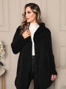 Women Faux Fur Coats - 黑色 - 查看 2