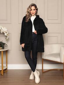 Women Faux Fur Coats - 黑色 - 查看 1