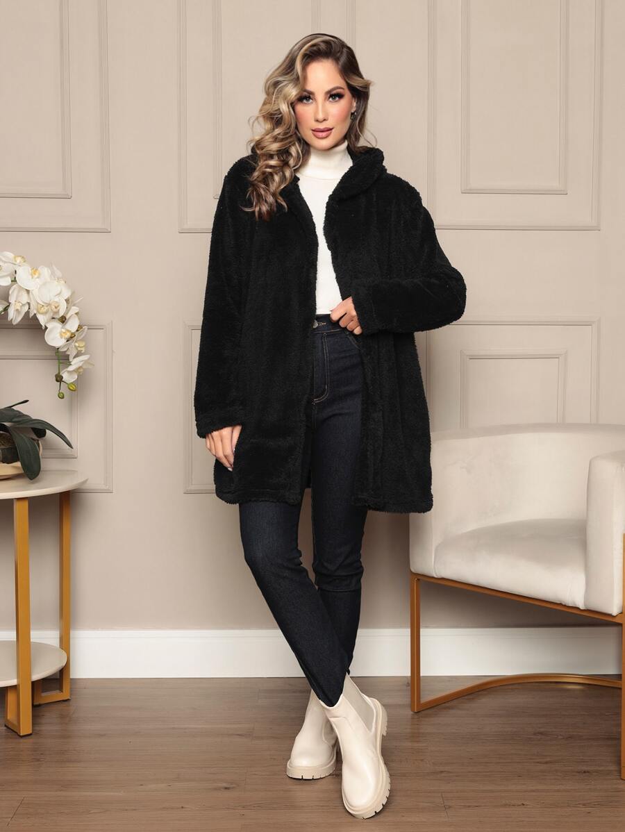 Women Faux Fur Coats - 黑色 - 查看 1