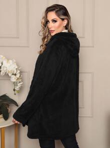 Women Faux Fur Coats - 黑色 - 查看 3