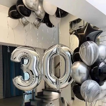 1 个 32 英寸银色数字气球，适用于生日、婚礼、周年纪念、节日派对装饰，