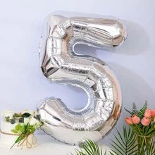 1 个 32 英寸银色数字气球，适用于生日、婚礼、周年纪念、节日派对装饰， - 銀色 - 查看 5