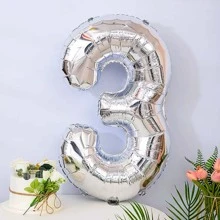 1 个 32 英寸银色数字气球，适用于生日、婚礼、周年纪念、节日派对装饰， - 銀色 - 查看 3