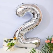 1 个 32 英寸银色数字气球，适用于生日、婚礼、周年纪念、节日派对装饰， - 銀色 - 查看 2