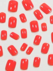 24pcs/Set Short Square Fingernail Tips In Solid Burning Orange, French Style, Suitable For Daily Use, Shopping, Dating, Afternoon Tea, Nail Art, False Nail Kit Press On Nails Nail Supplies