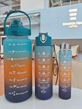 1入組2L或者750ml或者300毫升大容量藍色漸變PC水瓶,運動和健身便攜吸管杯,適用於家庭和旅行戶外使用