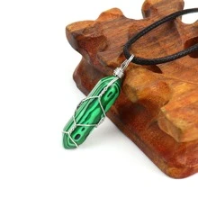 Natural Stone Necklace - Army Green - View 1