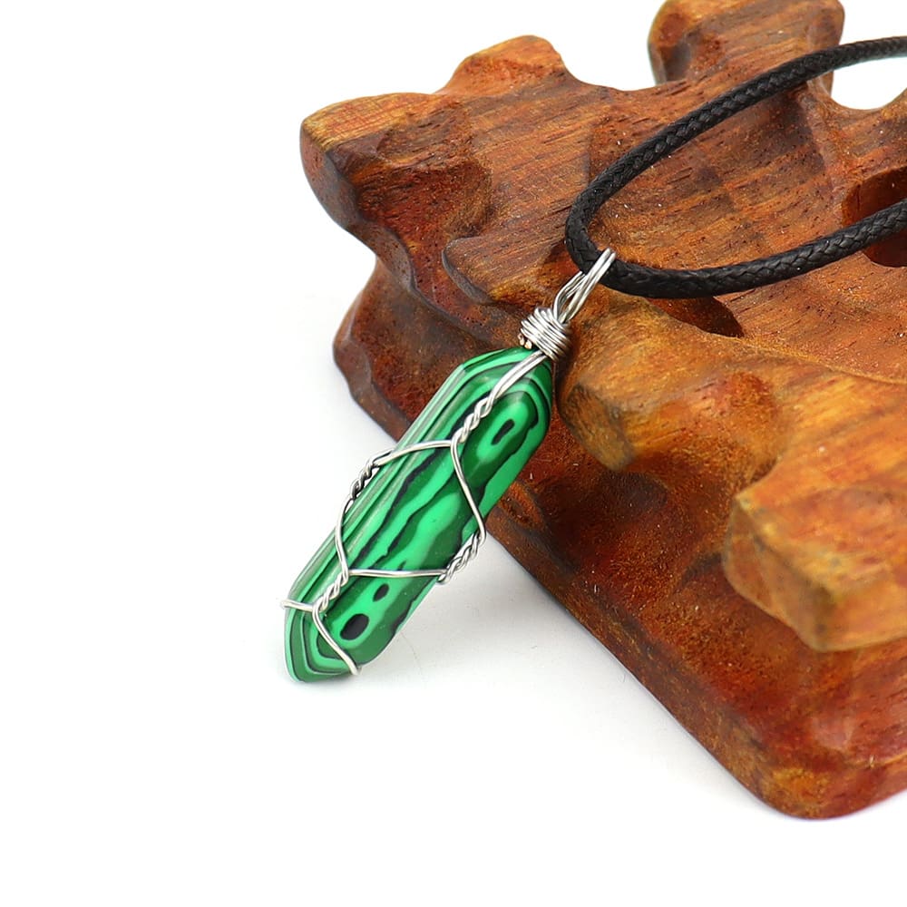 Natural Stone Necklace - Army Green - View 1