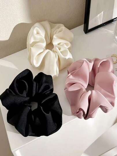 3pcs Women's Fabric Bow Hair Scrunchies In Solid & Printed Design, Fashionable Hair Accessories Casual,Dopamine Hair Ties Ponytail Holders Hair Elastics Hair Rope, Hair Bobbles