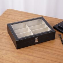 1 pieza Estuche para gafas de sol con 8 ranuras, caja de almacenamiento y exhibición de gafas - Negro - Ver 3