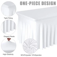Spandex Table Skirt For Rectangle Table Stretch Tablecloth Washable Table Covers Wrinkle Resistant Fitted Table Skirt For Banquet,Wedding,Party,Restaurant,Events - trắng - Xem 2