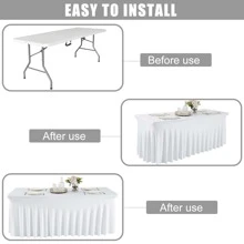 Spandex Table Skirt For Rectangle Table Stretch Tablecloth Washable Table Covers Wrinkle Resistant Fitted Table Skirt For Banquet,Wedding,Party,Restaurant,Events - trắng - Xem 5