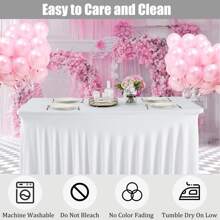 Spandex Table Skirt For Rectangle Table Stretch Tablecloth Washable Table Covers Wrinkle Resistant Fitted Table Skirt For Banquet,Wedding,Party,Restaurant,Events - trắng - Xem 7