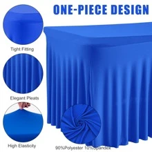 Spandex Table Skirt For Rectangle Table Stretch Tablecloth Washable Table Covers Wrinkle Resistant Fitted Table Skirt For Banquet,Wedding,Party,Restaurant,Events - 寶藍色 - 查看 2