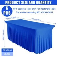 Spandex Table Skirt For Rectangle Table Stretch Tablecloth Washable Table Covers Wrinkle Resistant Fitted Table Skirt For Banquet,Wedding,Party,Restaurant,Events - 寶藍色 - 查看 4