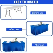 Spandex Table Skirt For Rectangle Table Stretch Tablecloth Washable Table Covers Wrinkle Resistant Fitted Table Skirt For Banquet,Wedding,Party,Restaurant,Events - 寶藍色 - 查看 5