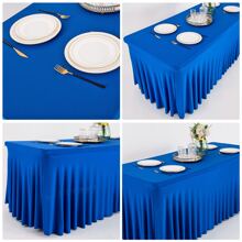 Spandex Table Skirt For Rectangle Table Stretch Tablecloth Washable Table Covers Wrinkle Resistant Fitted Table Skirt For Banquet,Wedding,Party,Restaurant,Events - 寶藍色 - 查看 6