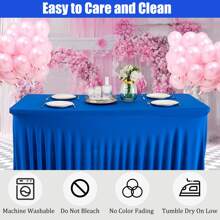 Spandex Table Skirt For Rectangle Table Stretch Tablecloth Washable Table Covers Wrinkle Resistant Fitted Table Skirt For Banquet,Wedding,Party,Restaurant,Events - 寶藍色 - 查看 7