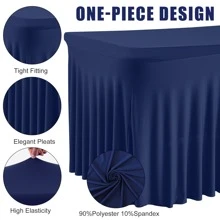 Spandex Table Skirt For Rectangle Table Stretch Tablecloth Washable Table Covers Wrinkle Resistant Fitted Table Skirt For Banquet,Wedding,Party,Restaurant,Events - Navy Blue - View 2