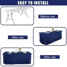 Spandex Table Skirt For Rectangle Table Stretch Tablecloth Washable Table Covers Wrinkle Resistant Fitted Table Skirt For Banquet,Wedding,Party,Restaurant,Events - Navy Blue - View 5