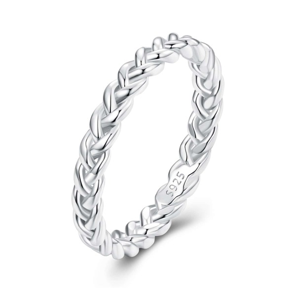 bamoer Bamoer 925 bague de doigt torsadée en texture tressée en argent sterling pour femmes, bijoux fins cadeaux (BSR311)