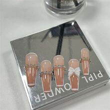 网红戴长指甲美甲爱心水钻美甲美甲按压美甲用品美甲 - 酒紅色 - 查看 4