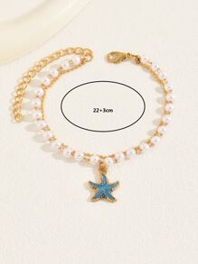 1入組波西m亞不銹鋼人造珍珠裝飾海星吊墜腳錬適合女士適用於假期約會禮物隨機色 - 金黃色 - 查看 5
