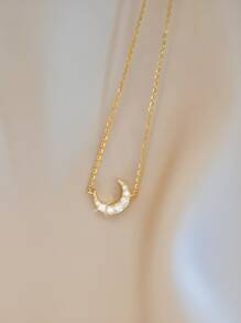 ELSEDES 1 pieza Colgante de collar con forma de media luna de moda elegante y minimalista de plata S925 con gema brillante, versátil para uso diario, fiesta y vacaciones - Dorado - Ver 5