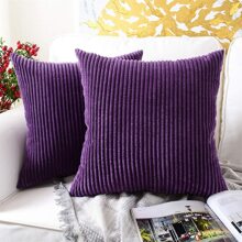 1 件纯色靠垫套（无填充物），灯芯绒沙发枕套，家居装饰 - 紫色 - 查看 1