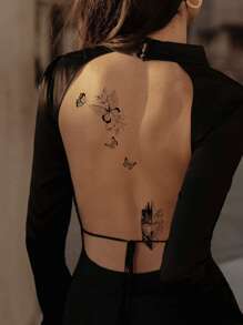 (10 tờ/gói) Bướm & Động Vật Hỗn Hợp Họa Tiết Chống Thấm Nước Lâu Dài Cá Tính Gợi Cảm Tạm Thời Hình Xăm Dán Dành Cho Nam, Phụ Nữ Và Trẻ Em - màu đen - Xem 2