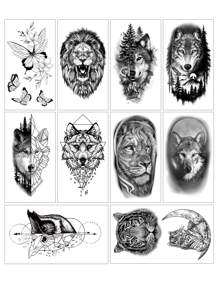 (10 tờ/gói) Bướm & Động Vật Hỗn Hợp Họa Tiết Chống Thấm Nước Lâu Dài Cá Tính Gợi Cảm Tạm Thời Hình Xăm Dán Dành Cho Nam, Phụ Nữ Và Trẻ Em - màu đen - Xem 1