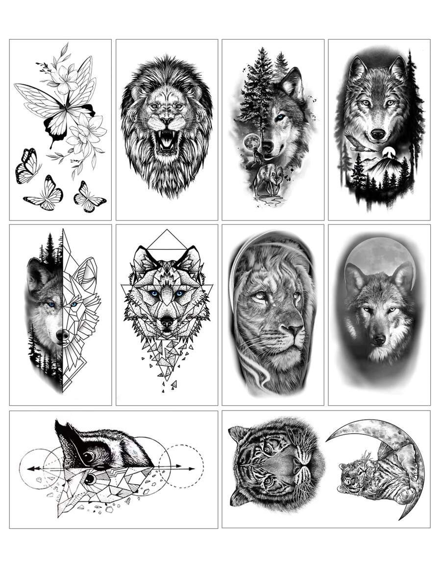 (10 tờ/gói) Bướm & Động Vật Hỗn Hợp Họa Tiết Chống Thấm Nước Lâu Dài Cá Tính Gợi Cảm Tạm Thời Hình Xăm Dán Dành Cho Nam, Phụ Nữ Và Trẻ Em - màu đen - Xem 1