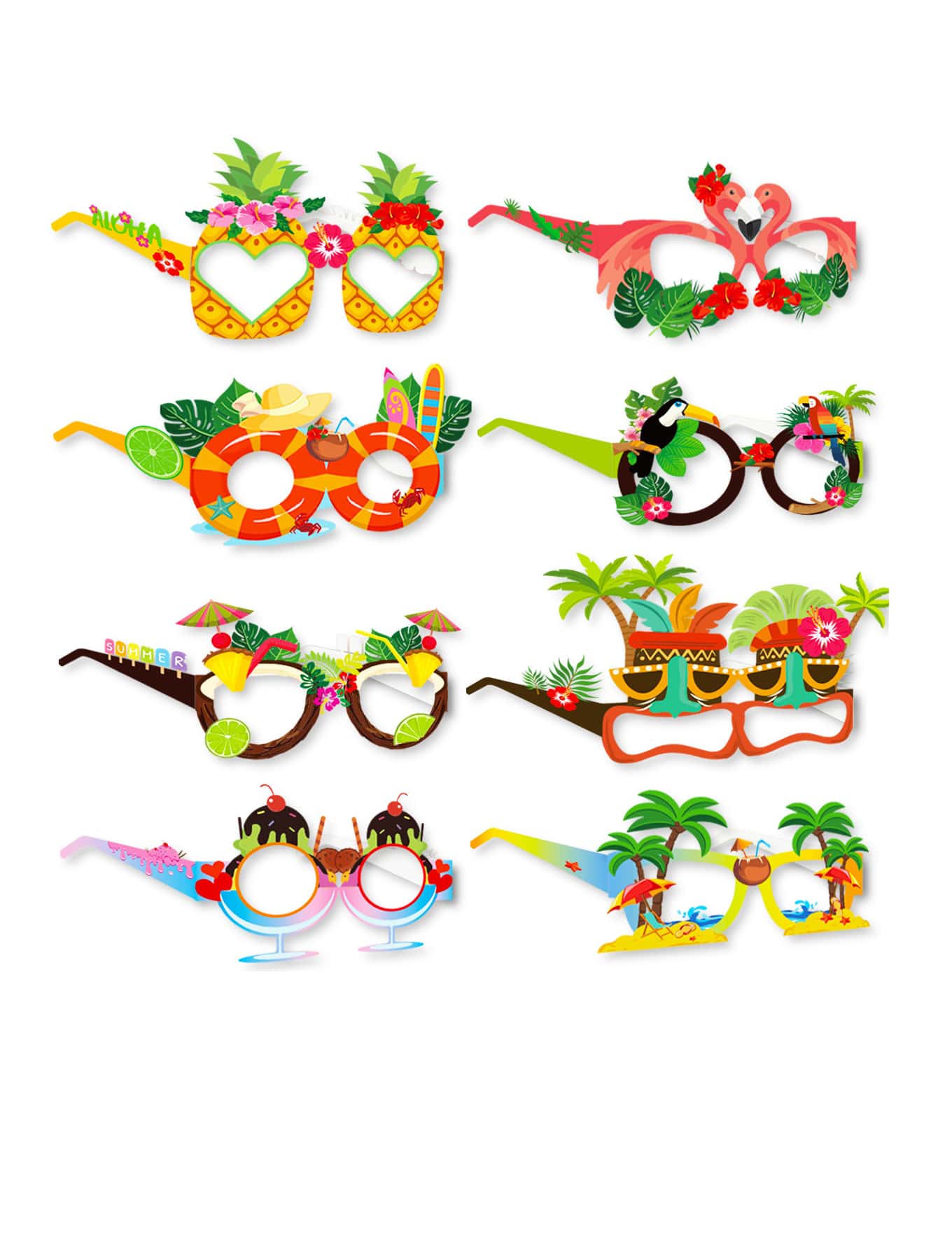 8pcs Flamingo, Coconut Trees, Beach And Hawaiian Summer Theme Paper Glasses For Party Decoration, - Multicolor - View 1