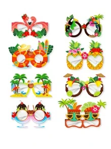 8pcs Flamingo, Coconut Trees, Beach And Hawaiian Summer Theme Paper Glasses For Party Decoration, - Multicolor - View 3
