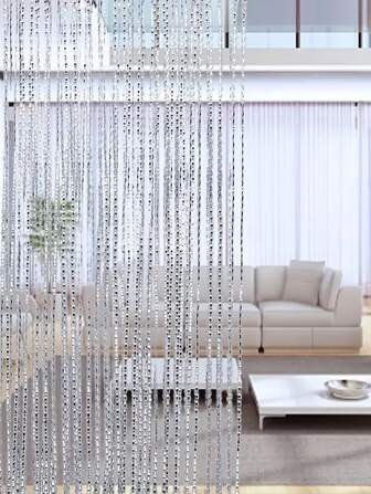 1pc Beaded String Curtain, Christmas Decor Door Curtain, Transparent Curtain, Home Wedding Holiday Decor Door Curtain, Party Background Decor, Silver Shiny Semi-Transparent Curtain For Bedroom, Living Room, 39in*79in