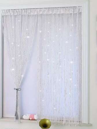 1 Stück Perlenvorhang, Weihnachtsdekoration Türvorhang, transparenter Vorhang, Heim-Hochzeit Feiertags-Dekoration Türvorhang, Party Hintergrund Dekoration, silbrig glänzender halbtransparenter Vorhang für Schlafzimmer, Wohnzimmer, 99cm*201cm