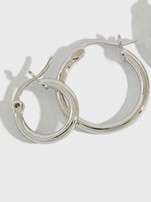 1對925純銀簡約大圈耳環，夏日必備單品，適合女神般女士 - 銀色 - 查看 8