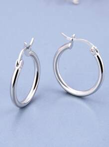 1對925純銀簡約大圈耳環，夏日必備單品，適合女神般女士 - 銀色 - 查看 7