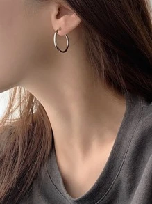 1對925純銀簡約大圈耳環，夏日必備單品，適合女神般女士 - 銀色 - 查看 3