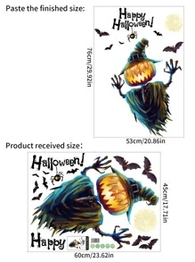 1pc Halloween Pumpkin Lantern Wall Sticker For Bedroom Living Room Window Glass Decor, Removable Adhesive Mural - Multicolor - View 4