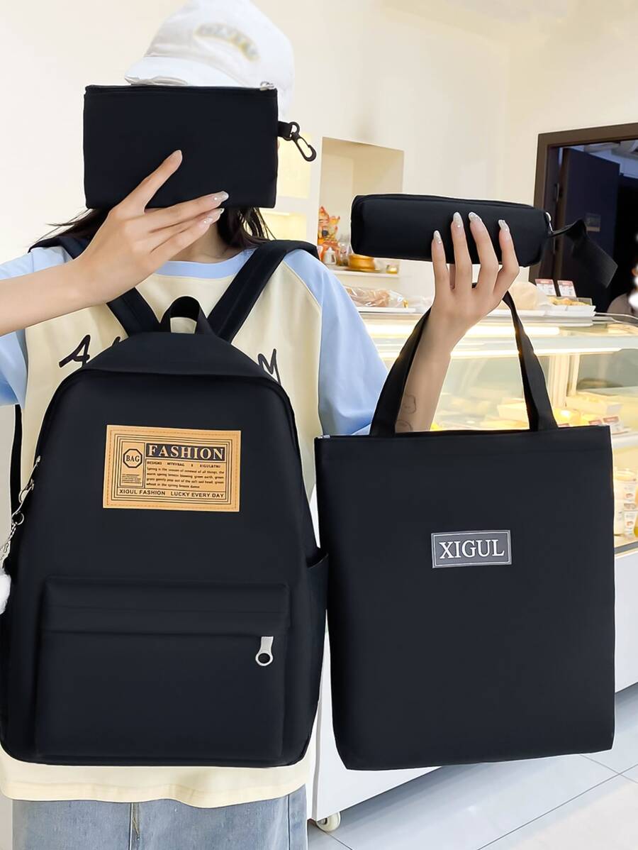 4 合 1 女士背包套裝 - 時尚書包，大容量防水旅行背包，學生書包（無吊墜）