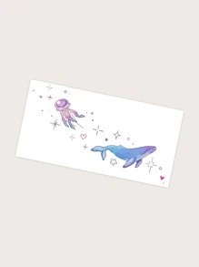 1 pieza Etiqueta engomada del tatuaje temporal de colores de medusa & azul ballena - Multicolor - Ver 4