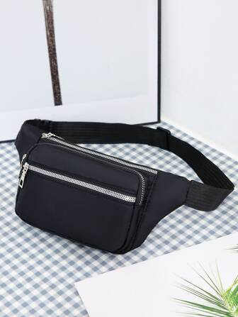 กระเป๋าคาดอก มินิมอลลิสต์ สีดำ มีซิป การปิด