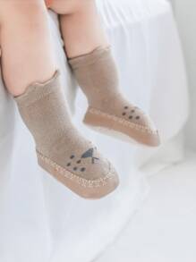 1pair Cartoon Lion Pattern Floor Socks With Anti-slip Soft Sole For Baby Learning To Walk - Coffee Brown - View 2